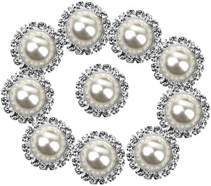 Acrylic Rhinestone-Framed Pearl Centres, White - 2pk